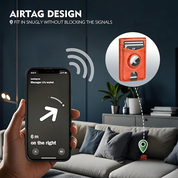 Compatible with Magsafe Case with RFID Blocking Card Holder AirTag pocket for iPhone 17/16/15/14/13/12 Pro/Pro Max/PlusSeries,Not Fit iPhone Mini,Orange