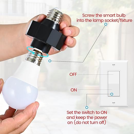E26 Socket to AC Outlet Power Adapter, 2-Prong Plug Light Socket for Smart Bulbs and Outdoor Cameras Includes Extension Cord Ideal for Security Systems and LED Strips (Max 300W)