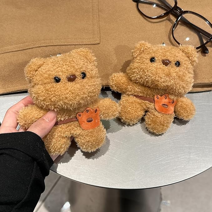 YOKVOOK Furry Case for AirPods 3,Funny Cute 3D Cartoon Plush Kawaii Backpack Teddy Bear Design Fluffy Soft Warm Cover for AirPods 3rd Generation Carrying Charging Box with Keychain Protector