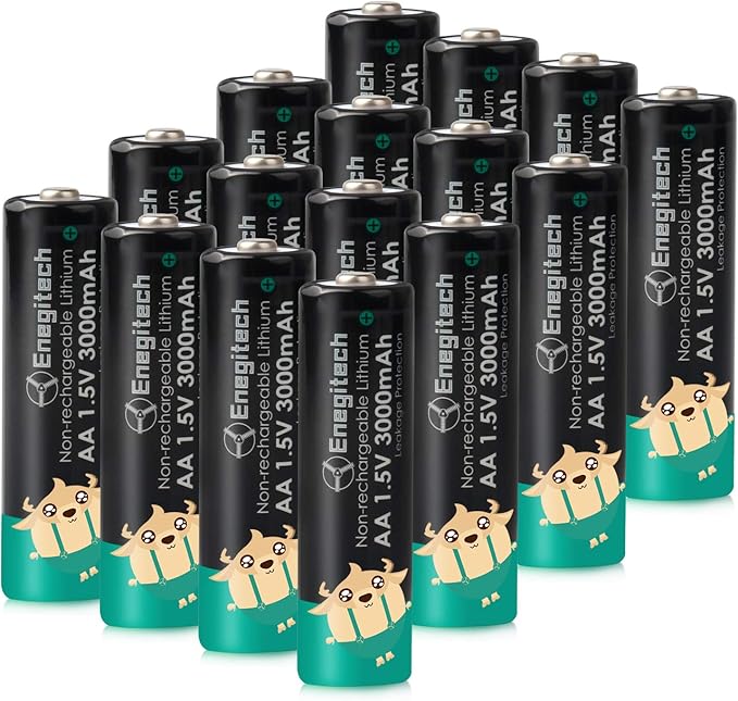 Enegitech AA Lithium Batteries, 3000mAh 1.5V Double A Battery 10 Year Shelf Life 16 Pack for Blink Camera Flashlight Solar Light Remote Control Weather Station Toy Upgraded Version(Don’t Recharge)