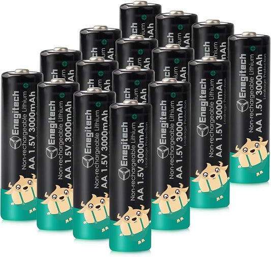 Enegitech AA Lithium Batteries, 3000mAh 1.5V Double A Battery 10 Year Shelf Life 16 Pack for Blink Camera Flashlight Solar Light Remote Control Weather Station Toy Upgraded Version(Don’t Recharge)