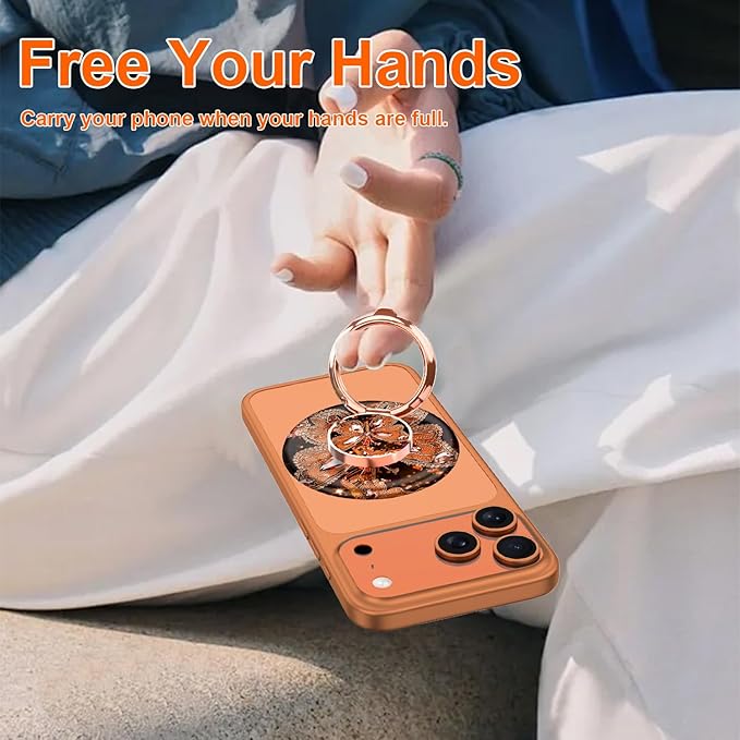 Magnetic Phone Ring Holder for MagSafe Grip,[Super Magnet],Stylish 360° Rotation Cell Phone Grip Stand Finger Ring Kickstand for iPhone 17 16 15 14 Pro Max,iPad and Smartphones,Orange