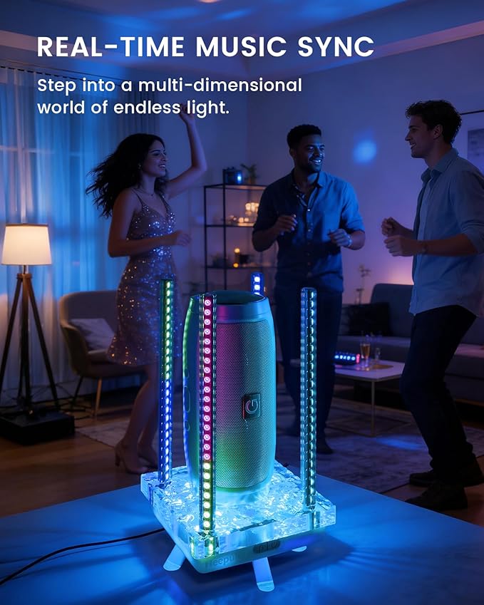 Music Sync RGB Table Lamp with Acrylic Platform, Sound Reactive LED Ambient Light for Gaming Rooms, Parties & Desk Setup (Orange)