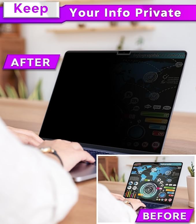 PYS Privacy Screen Protector for MacBook Air 15 Inch (2023-2025, M2, M3, M4) - Nano Attach, Anti-Spy, Reusable & Removable, Blue Light & UV Blocking, Case Friendly