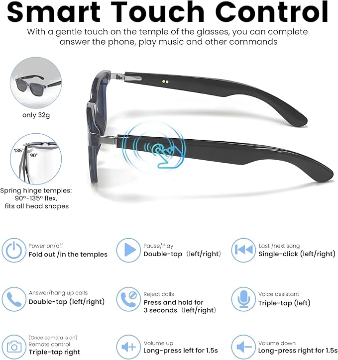 AI Translation Smart Glasses with Chat GPT for Men& Women, Bluetooth 5.4 Sunglasses with Translator 100 Languages& Accents,Multifunctional Outdoor UV Protection Glasses for Travel Trade Business-Gray