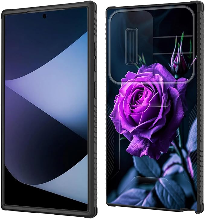 for Galaxy S26 Ultra Case Built in Slide Camera Lens Cover,Heavy Duty Shockproof Protection Dual Layer Case for Samsung Galaxy S26 Ultra 6.9" 2026,Purple Flower Rose
