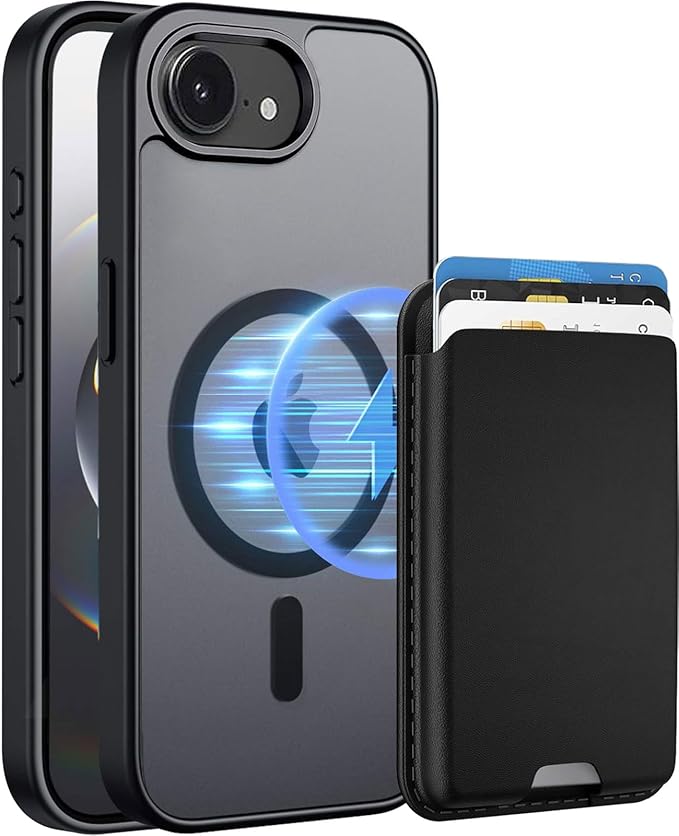 Magnetic for iPhone 17e Case & iPhone 16e Case with Detachable Wallet, Compatible with MagSafe, Military Protective Slim Phone Cover with Card Holder, Black