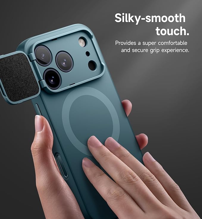 SURITCH for iPhone 17 Pro Case with Camera Control Cover, Camera Cover and Adjustable Kickstand, Compatible with MagSafe, Shockproof Bumper Protective Cases 6.3 Inch, Lake Green