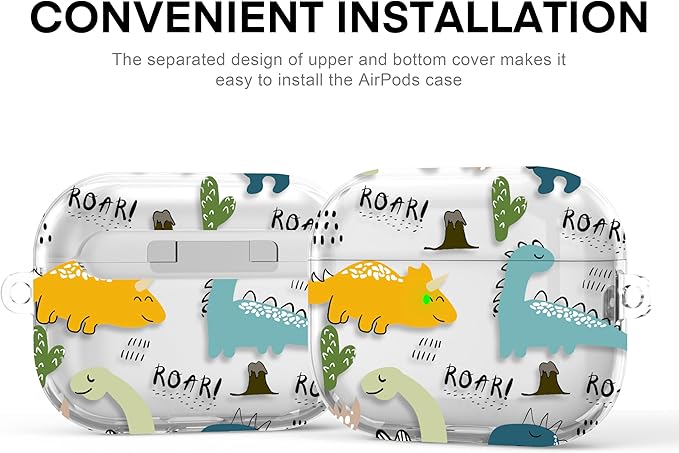 Maxjoy for AirPods Pro 3rd Generation Case, Clear AirPods Pro 3 Case for Women Girly Cute Soft AirPod Pro 3 Cover with Keychain Strap for AirPod Pro 3rd Gen Cover 2025, Dinosaur