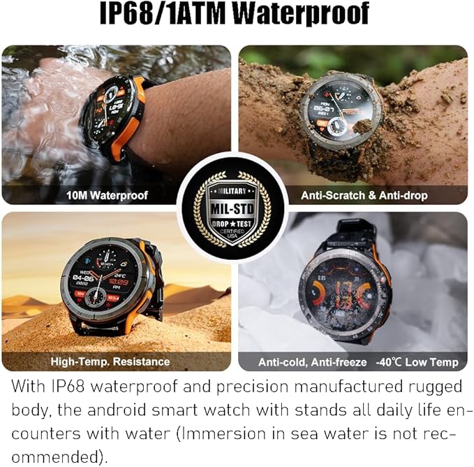 VIRAN Military Smart Watches for Men, 5ATM Waterproof Rugged Smart Watch with Bluetooth Call (Answer/Dial Call), Outdoor Fitness Tracker Watch with 100+ Sport Modes for Android and iOS (Orange)