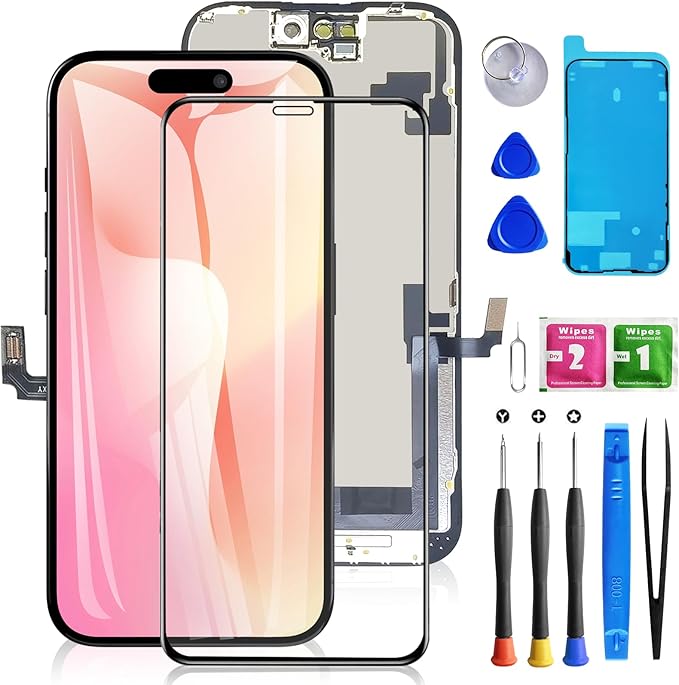 for iPhone 16 Screen Replacement 6.1 inch, 3D Touch LCD Screen Display Digitizer Frame Assembly Repair Kit with Waterproof Seal+Repair Tools+Screen Protector for A3288, A3287, A3081, A3296