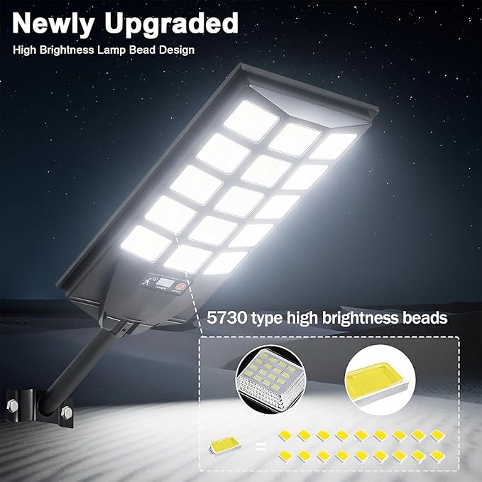 Jercoda Solar Street Lights Outdoor 2 Pack, 6500K LED Flood Lights with Motion Sensor, Dusk to Dawn Security Lights with Remote Control, Waterproof Solar Powered Lighting for Garden Yard Parking Lot