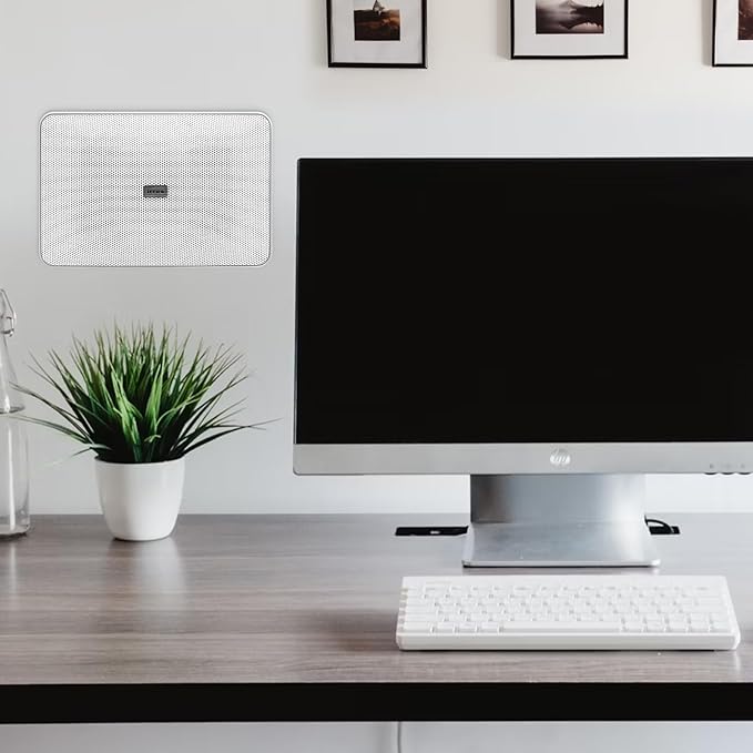 Bluetooth Speaker White 60W, with AUX3.5mm/USB Port for PC and TV, Speaker Can be Hung on The Wall, Suitable for Small Stores (Bluetooth Code/Pin:9898)
