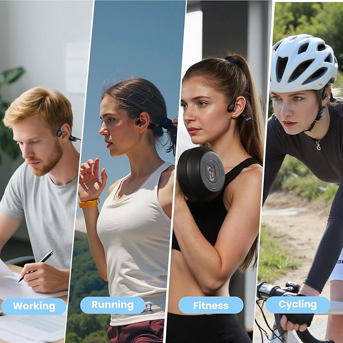 Open-Ear Bluetooth Bone Conduction Sport Headphones Sweat Resistant Wireless Earphones Open Ear Earbuds Wireless Bluetooth Headset with Mic for Fitness Workouts Running,Built-in Mic,with Hair Band