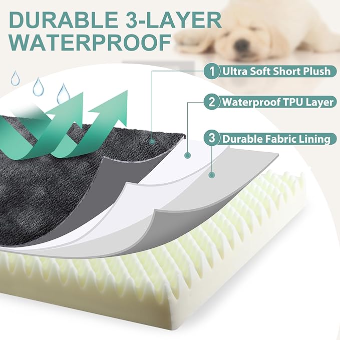 Vonabem Waterproof Small Dog Bed Crate Pad, 24 inch, Washable, Orthopedic, Anti-Slip Bottom, Cat Bed Kennel Pad, Dark Gray