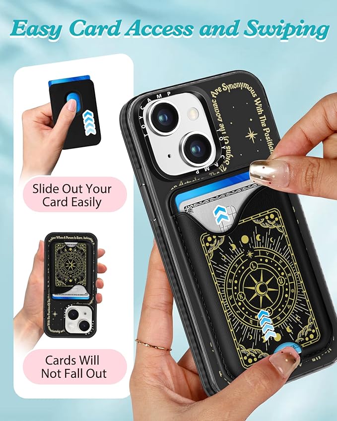 Toycamp for iPhone 15 Plus Case - Compatible with Magsafe Credit Card Holder Wallet Magnetic Cute Women Teen Girls Kawaii Girly Unique Stars Design Phone Cover for Apple 15 Plus 6.7"