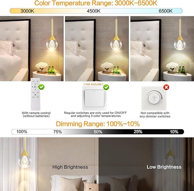 Gold Pendant Lights Kitchen Island – 4W LED Pendant Light with Remote Dimmable 3 Color Temperature Crystal Teardrop Chandelier for Bathroom, Bedroom, and Dining Room (1-Light)