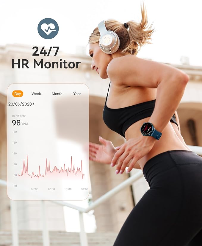 AGPTEK Smart Watch for Women Men, 5ATM Waterproof Smartwatch for Android and iOS Phones, Fitness Tracker Watch with 100+ Sports Modes, Heart Rate Monitor Pedometer Sleep Monitor, Blue