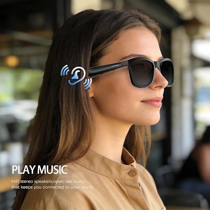 Smart Glasses | Bluetooth Glasses | 34g Ultra-Light Frame for Outdoor | Hands-Free Calls, Music & Voice Control | 8-10H Battery USB-C Charging(Black Polarized UV400 Lenses)