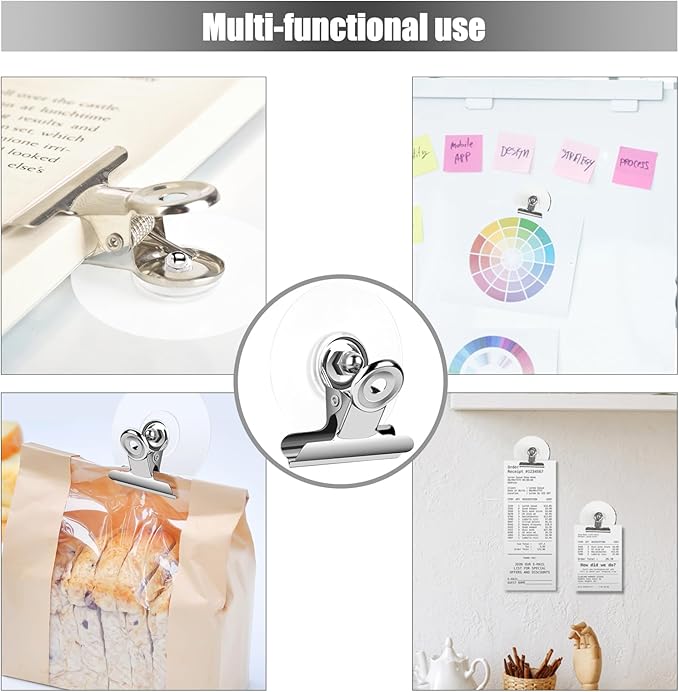 Self Adhesive Metal Clips, 12 Pcs Upgrade Strong self-Adhesive Clips for Hanging and Organization, Spring Clip for Paper Poster Tapestry Photo Wall Teacher Student Home Kitchen Office, Silver