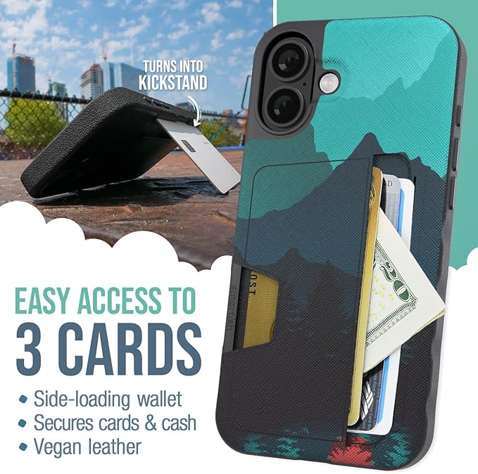 Smartish® iPhone 16 Plus Wallet Case - Wallet Slayer Vol 2 [Slim + Protective] Credit Card Holder w/Kickstand - Drop Tested Hidden Card Slot Cover Compatible w/Apple iPhone 16 Plus - Moving Mountains