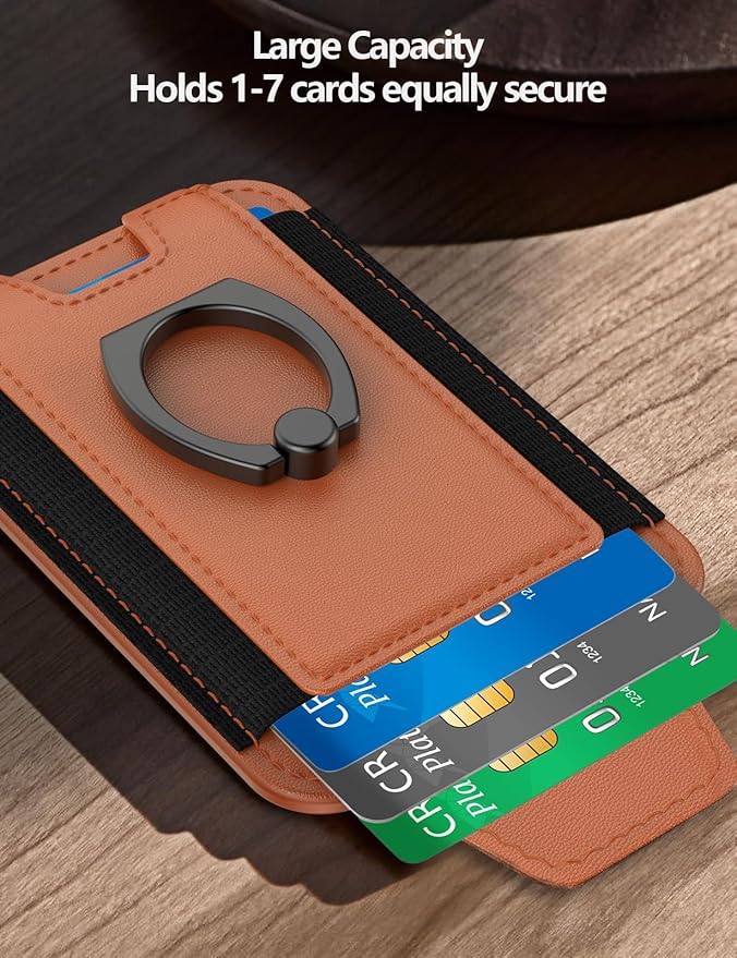 For Magsafe Wallet with Grip, 6-Card Holder, Stronger Magnetic Card Wallet Holder for iPhone 17/16/ 15, iPhone 14/13/12 Series, Leather Magnetic Phone Wallet with Privacy Flap, RFID Blocking, Brown