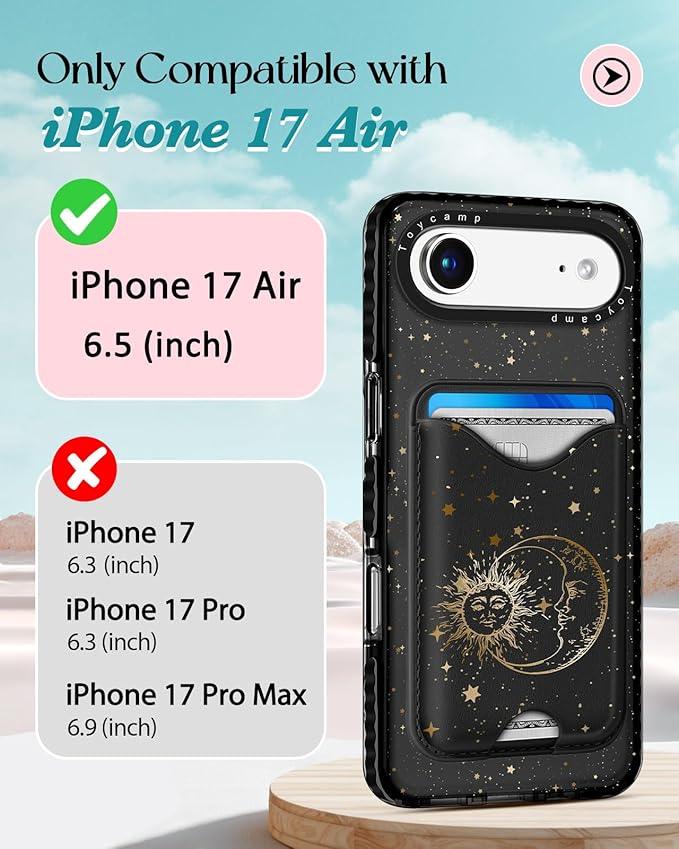 Toycamp for iPhone 17 Air Case - Compatible with Magsafe Credit Card Holder Wallet Magnetic Cute Women Teen Girls Kawaii Girly Unique Sun Moon Design Phone Cover for Apple 17 Air