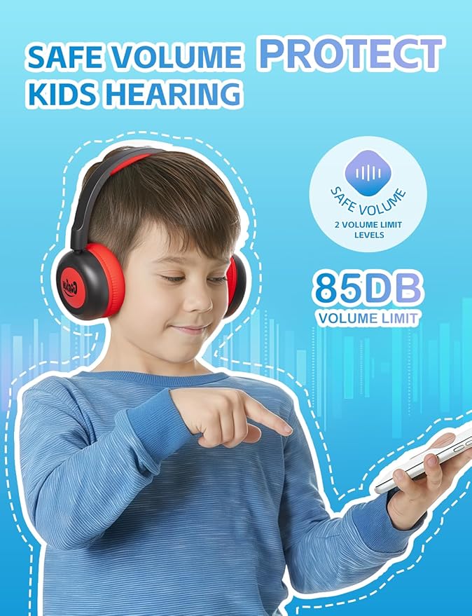 Kids Bluetooth Headphones,Toddler Headphones with Microphone,85dB Volume Limited,Bluetooth 5.3 Twistable Lightweight Kids Wireless Earphones for Boy Girl Tablet Travel School