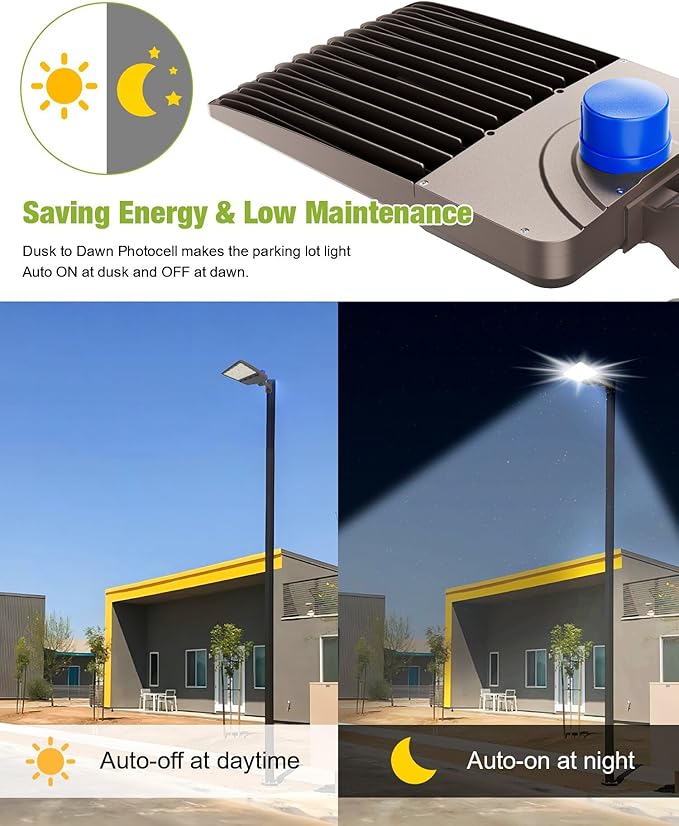YXL LED Parking Lot Shoebox Lights with Dusk to Dawn Sensor, 21000LM 5000K Daylight, Arm Mount, IP65 Waterproof, Area Lights for Parking Lot & Stadium, 3-Pack