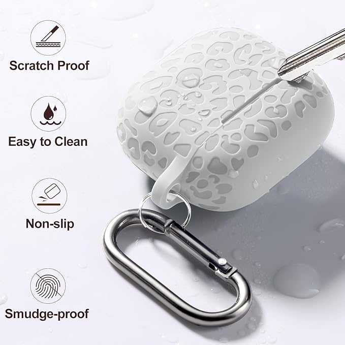 Leopard Engraved for AirPods 4 Case Cover 2024,Soft Silicone Protective Case Compatible with Apple AirPods 4th Generation Case for Women,Cute AirPod 4 Case Accessories with Keychain (Starlight)