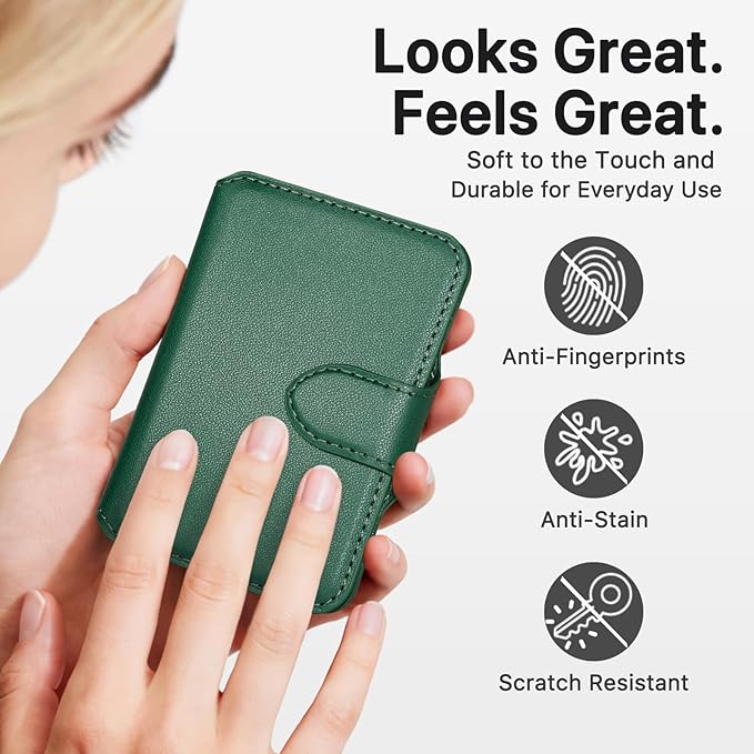 for MagSafe Wallet, Magnetic Phone Wallet RFID Blocking, Slim 5-8 Card Holder with Cash Slot & Clear ID Window, Minimalist Mag Safe Wallets for iPhone 17/16/15/14/13/12 Series, Forest Green