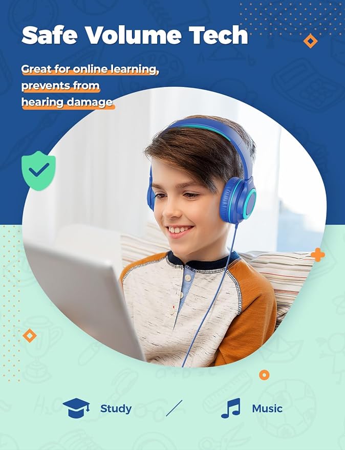 iClever 2Pack Kids Headphones with Sharing Splitter - 85dBA Safe Volume Limited - HS22 Wired Headphones for Kids Teens, Tangle-Free 3.5mm Jack Foldable Stereo for School/Tablet/Travel