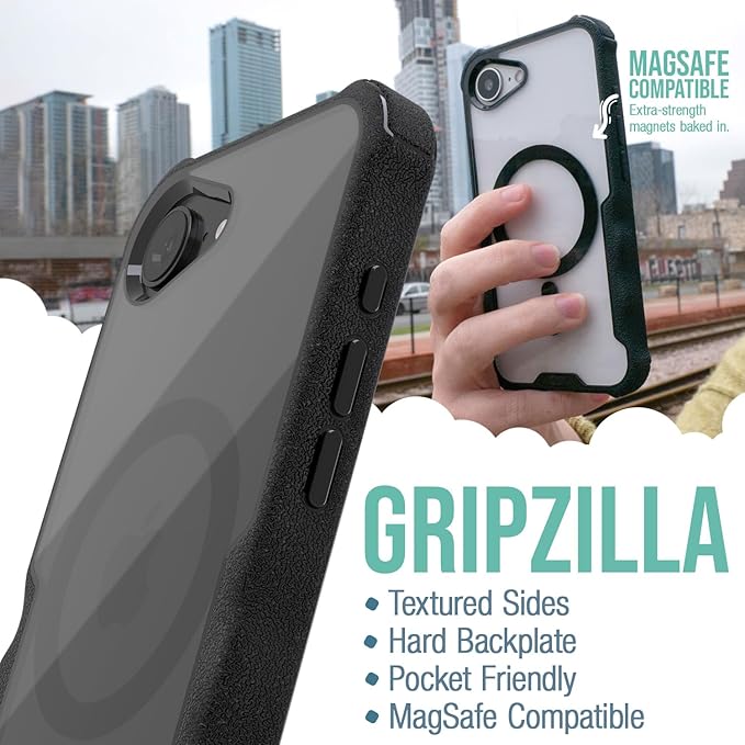 Smartish iPhone 17e/16 MagSafe Case + 2-Pack Tempered Glass Screen Protector Bundle - Gripzilla + Tuff Sheet - Protective Magnetic Case with Screen Protection - Clearly Black