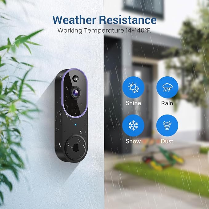 1080P Wireless Video Doorbell Camera, AI Human Detection, Cloud Storage, Two-Way Audio, 2.4GHz Wi-Fi Support, Real-Time Alerts, Easy Installation, Night Vision (Purple)