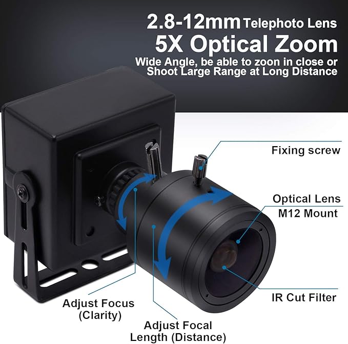 SVPRO FHD01M Manual Zoom Focus USB Camera, 2.8-12mm Varifocal Lens, 1080P FHD, 2MP High Frame Rate 100fps, UVC Plug & Play for Windows, Linux, Mac, Android
