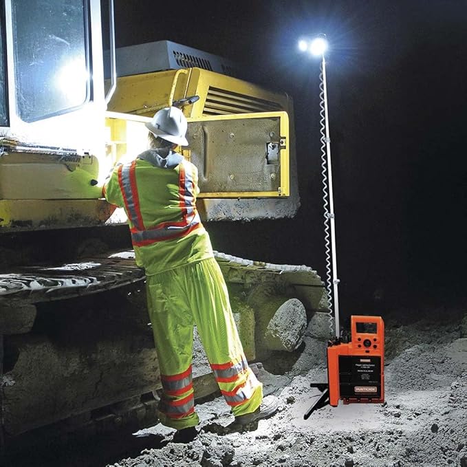 Plasticade Flagger Lighting Station & Work Area Light, 4,000 Lumens, Portable, Waterproof Case, Adjustable Heads, 8-Foot Light Elevation, Temporary Construction in Any Weather