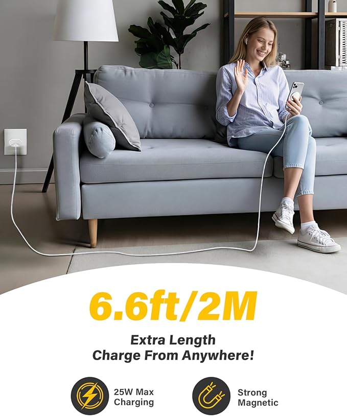 25W Qi2.2 Magnetic Wireless Charger, Fast Charging Pad for iPhone 17/16/15/14/13/12 Series & AirPods, Strong Magnet, Portable for Travel Home Office (White, 2Pack 6FT)