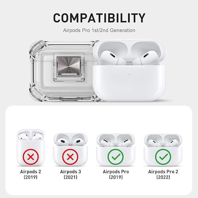 Valkit Compatible Airpods Pro 2nd/1st Generation Case Clear with Cleaner Kit & Lock, Soft TPU Airpod Pro 2/1 Case Shockproof iPods Pro 2 Protective Case for Airpods Pro Gen 2nd/1st(2023/2022/2019)