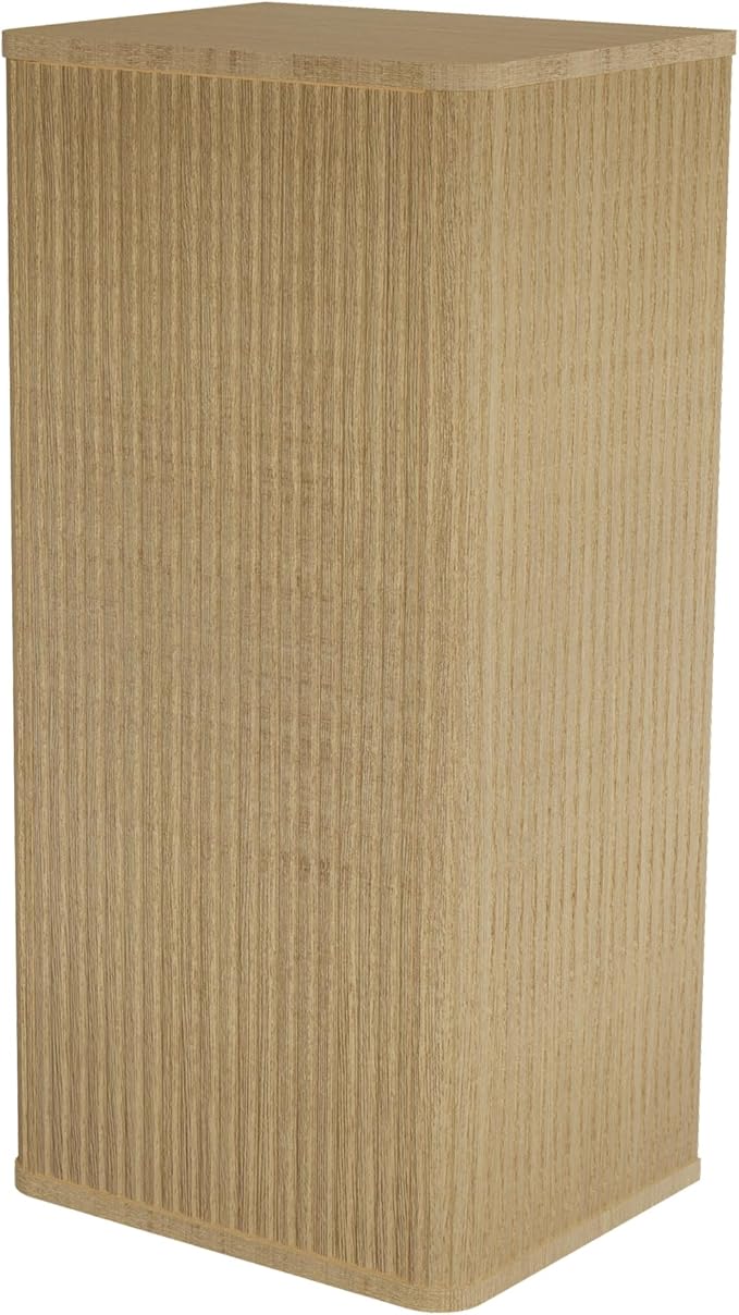 Striped Floating Bathroom Side Cabinet Wall-Mounted Storage for Small Spaces Pre-Assembled with Safe Curvy Design Push-Open Door (Natural Oak, Side Cabinet)