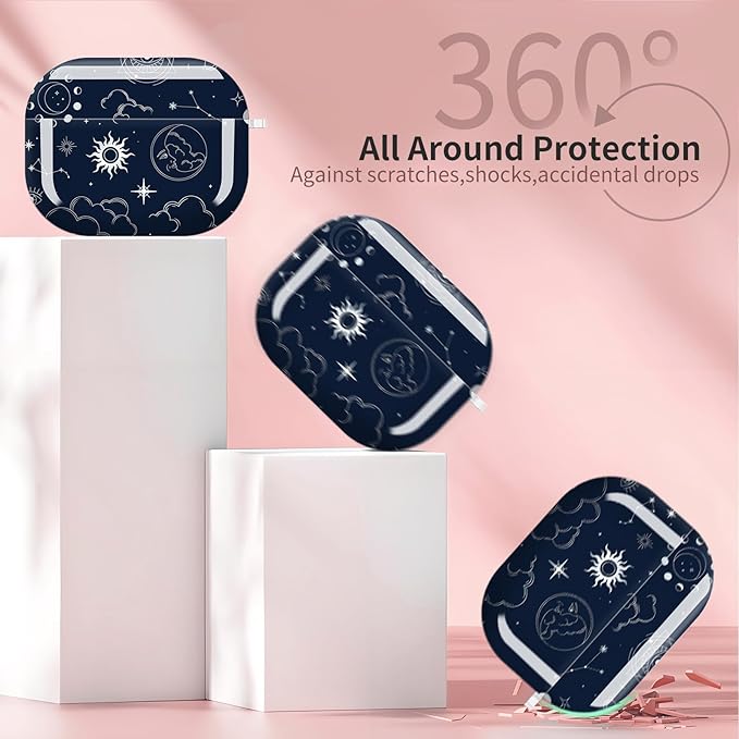 Compatible with AirPods Pro 3 Case 2025 for Women Girls – Cute Shockproof Protective Cover with Gold Round Buckle, Anti-Drop Soft Case for AirPod Pro 3rd Gen (Boho Sun)