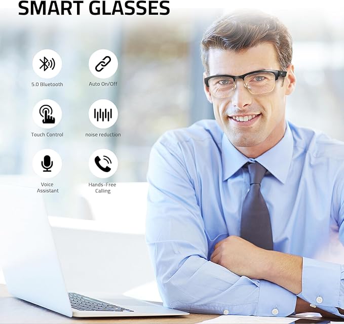 Bluetooth Audio Smart Glasses - Blue Light Glasses for women and men, Open Ear sound with Mic & Speakers, Blue light Filter & Polarized Sunglasses Lenses
