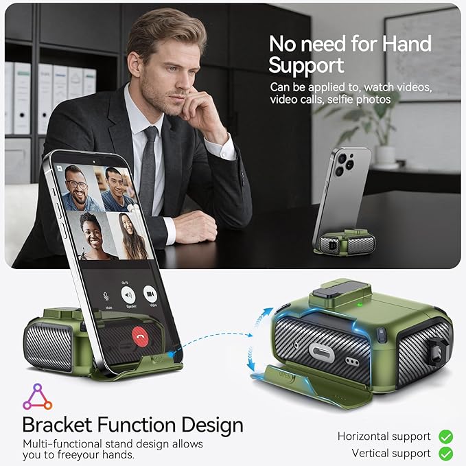 for AirPods Pro 3 Case (2025) with Phone Stand,（with Automatic Snap Switch） Carbon Fiber Design Protection Cover with Cleaning Pen,Dark Green