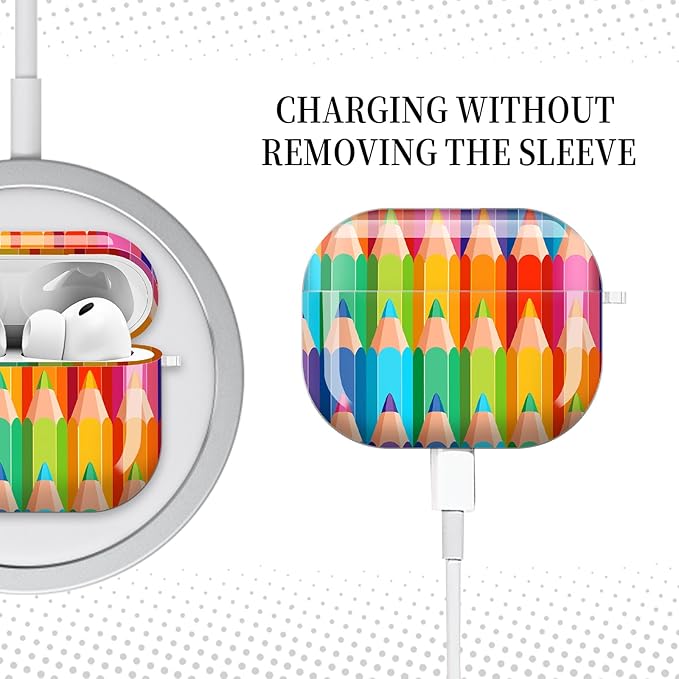 Case for AirPod Pro 3 Shock-Proof Protective Hard Case with Golden Keychain Compatible with Apple Airpods Pro 3rd Generation 2025 (Rainbow Pencil Pastel Vibes)