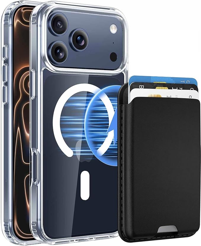 Magnetic for iPhone 17 Pro Max Clear Case with Black Detachable Wallet, Compatible with MagSafe, Credit Card Holder with Slim Shockproof Protective Phone Cover