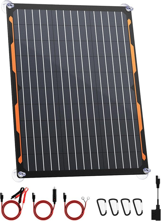 FlexSolar 20W 12V Solar Panel Charger Kit with Built-in Charge Controller - Portable Waterproof Solar Trickle Charger Battery Maintainer, Cig Plug & Alligator Clips for Car, Boat, RV, Tractor