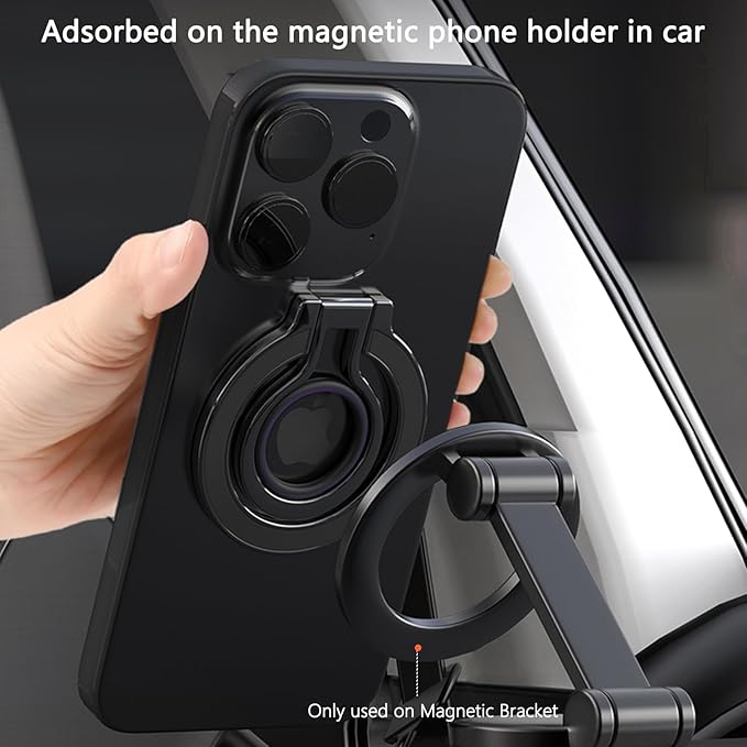 Magnetic Phone Ring Stand for MagSafe, Adjustable Silicone Finger Grip Holder with Kickstand, Compatible with iPhone 16/15/14/13/12 Series & Android Devices – 8D Black
