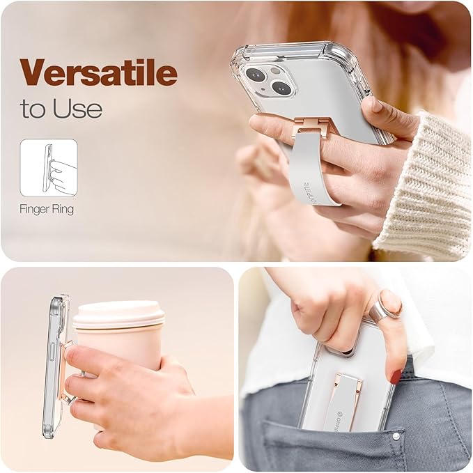 Phone Grip Finger Ring Holder 3.23 Inch, Phone Slim Finger Ring Holder Kickstand 2 in 1, Compatible with iPhone Samsung and Most Smartphones, White