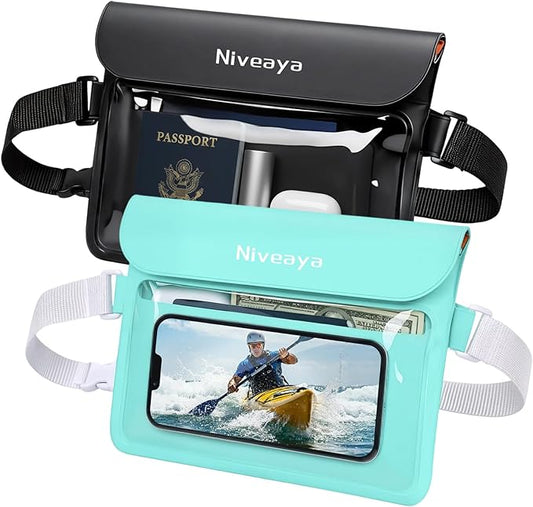 Niveaya IPX8 Waterproof Fanny Pack, Waterproof Pouch Dry Bag for Beach, Kayaking, Swimming, Boat Travel Cruise Essentials, Waterproof Phone Bag Passport Holder for Women Men(2 Pack)