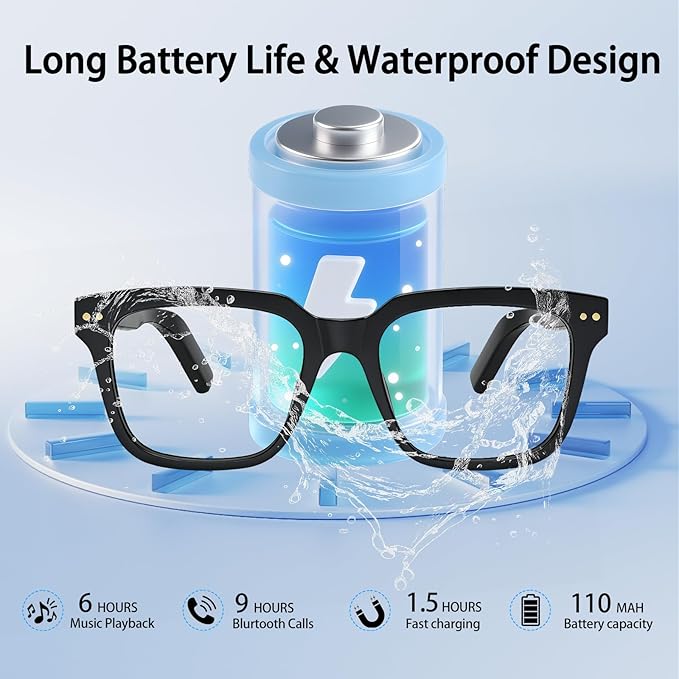 AI Smart Glasses for Men and Women – Powered by ChatGPT, Bluetooth Translation Glasses with 164 Languages, Photochromic Lens, Music Playback/Hands-Free Calling, UV/Blue Light Protection Black