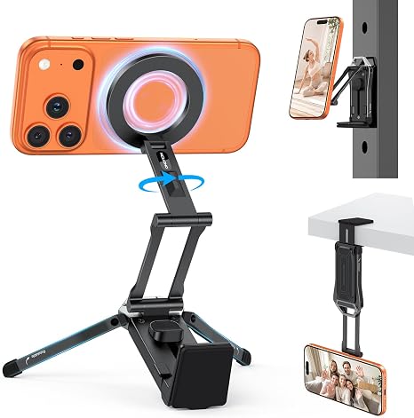 OMOTON TP02 Magnetic Phone Tripod for MagSafe, 360° Pivot, Clamp & Stand